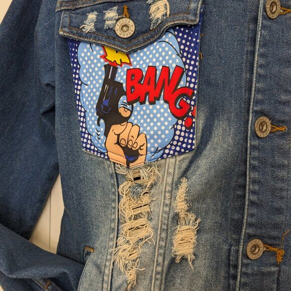 Vintage Y2K Focus Men's Denim Comic Jacket Size XL Blue - Picture 3 of 12